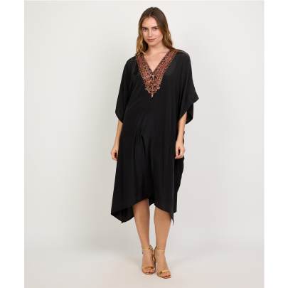 Black Embroidered Short Kaftan