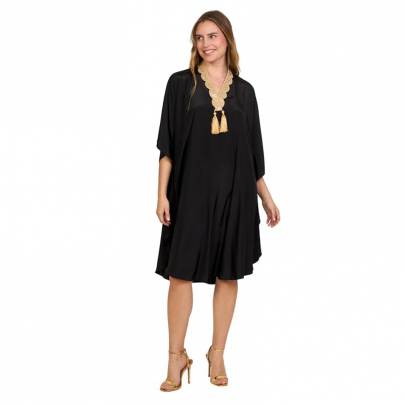 Black Rayon Embroidered Kaftan     Elegant Resort Wear