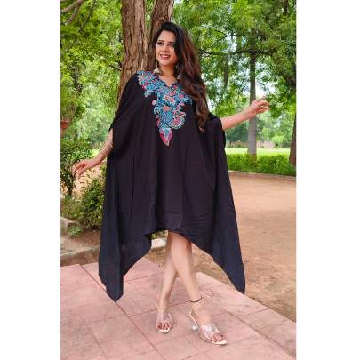 Embroidered stylish black kaftan dress