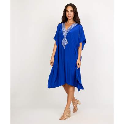 Midnight Embroidery Neck Blue Kaftan