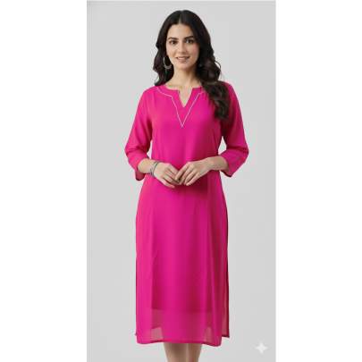 Fuscia pink solid Kurta