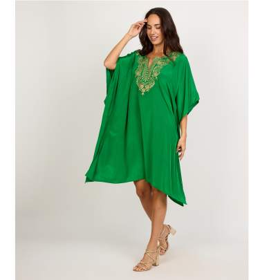 Green Embroidered Beach Kaftan