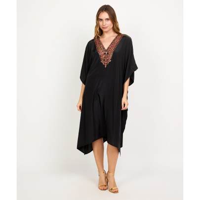 Midnight Black Embroidery Kaftan