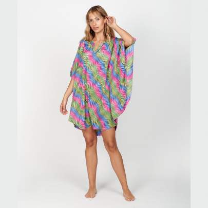 Multicolor Print Polyester Kaftan    One Size Fits All