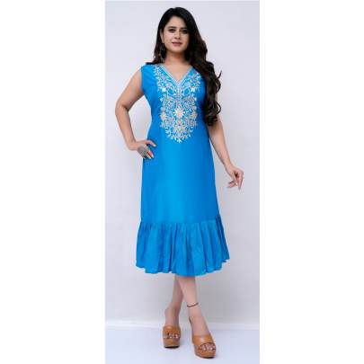 Muslin Embroidered Dress for Women 