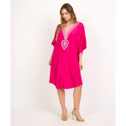 Pink Embroidery Short Kaftan