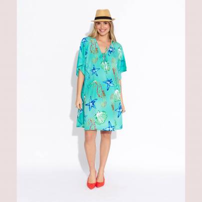 Turquoise Sea Life Beach Kaftan Dress One Size fits all