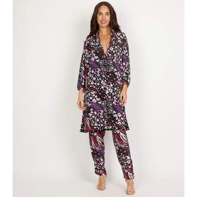 Animal and Floral Multi Colour Long Dress and Pants Co ord Set