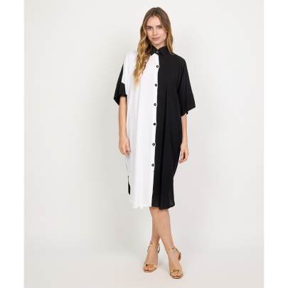 Colorblock Button Down Shirt Dress 