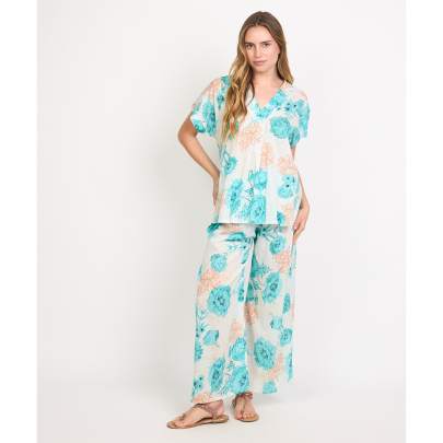 Cotton Blue White Printed Co ord Set