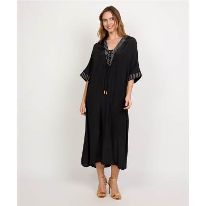 Designer Solid Black Long Kaftan