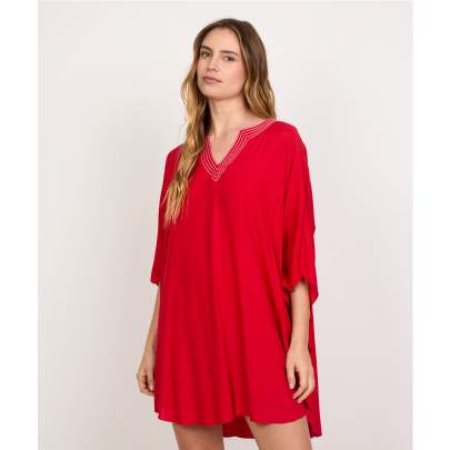 Thread work neck Red Kaftan