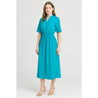 Elegant Teal Muslin Cotton Dress