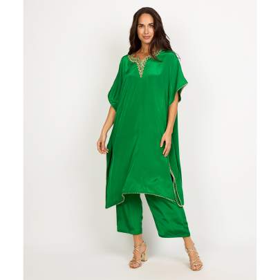 Embellished Green Kaftan Pant Set