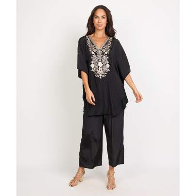 Embroidery Kaftan Pant Set  Black