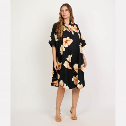 Floral Print Collar Kaftan Dress