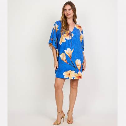 Floral Print Collar Kaftan Dress