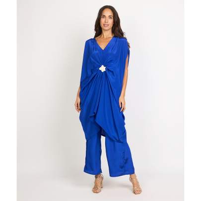 Flower Blue Drape Kaftan Pant Set