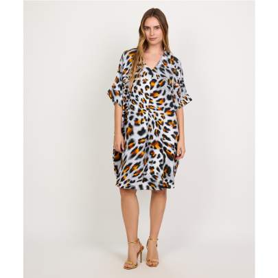 Grey Animal Print Short Kaftan