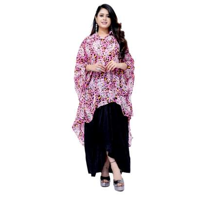 Leafy Print Kaftan Dhoti Skirt Set