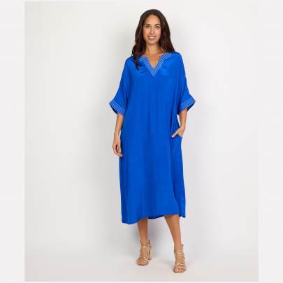 Long V Neck Embroidered Kaftan with Sleeve Detailing 
