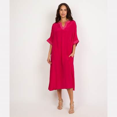 Long V Neck Embroidered Kaftan with Sleeve Detailing 
