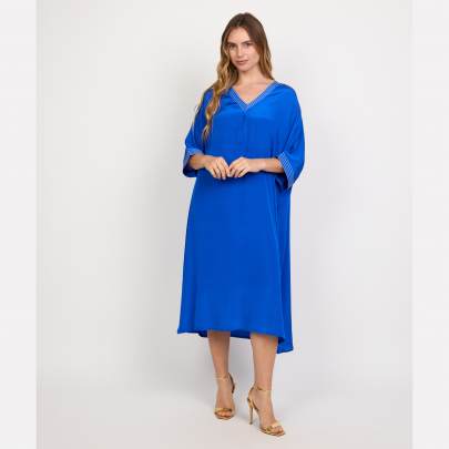 Long V Neck Embroidered Kaftan with Sleeve Detailing