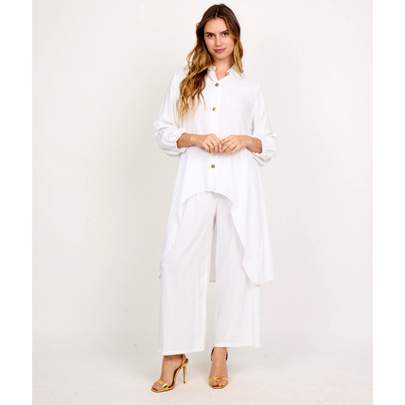 Rayon Asymmetrical Kurta Pant Set White