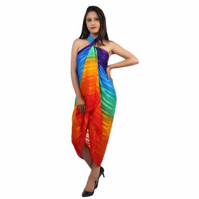 Satin Stripe Multi Color Beach Pareo with Buckle