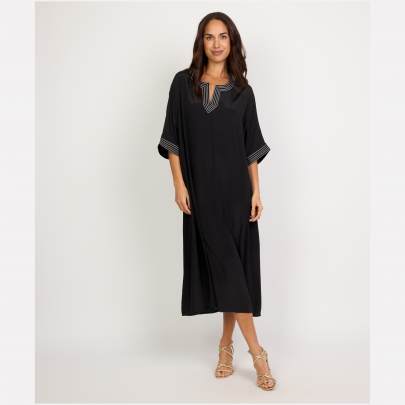 Solid Long Embroidered Kaftan 