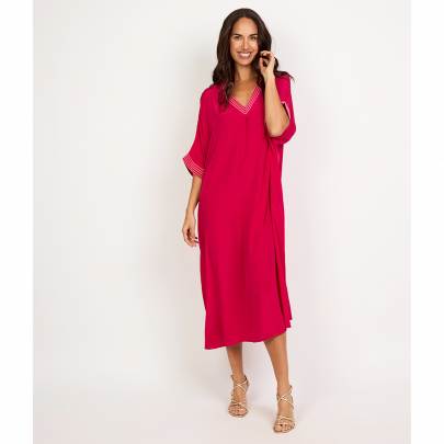 Solid Long Embroidered Kaftan 