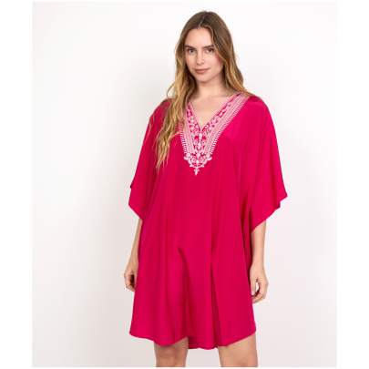 Solid Pink Embroideried Kaftan Dress