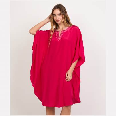 Solid Short Embroidered Kaftan Dress 