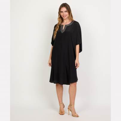 Solid Short Embroidered Kaftan Dress 