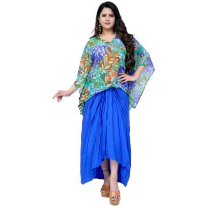 tropical Print Kaftan With Dhoti