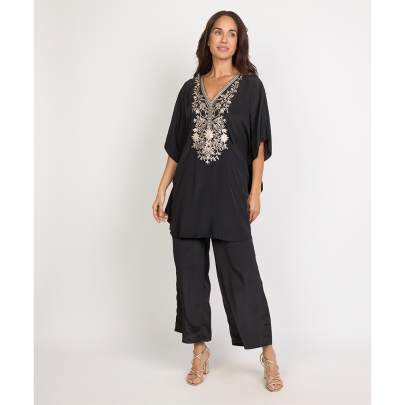 V Neck Embroidered Kaftan and Pant Set