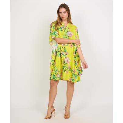 Yellow Abstract Print Kaftan Dress 